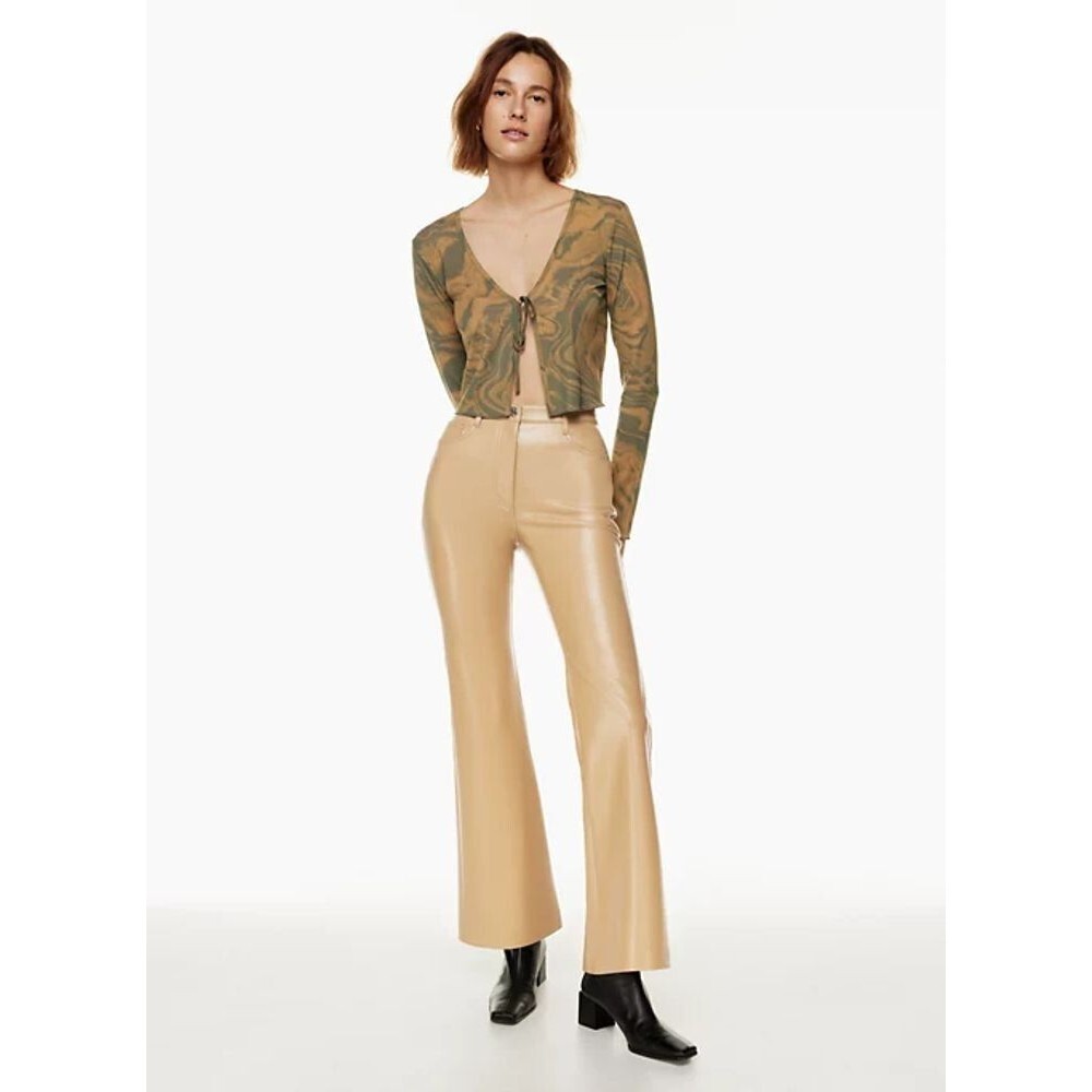 Aritzia Wilfred Melina Flare Pants Vegan Faux Leather High Waist Beige Sz 2